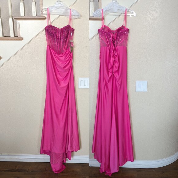 Fuchsia Sequin Rhinestone Corset Strapless Formal Prom Evening Dress 10 - Picture 3 of 6